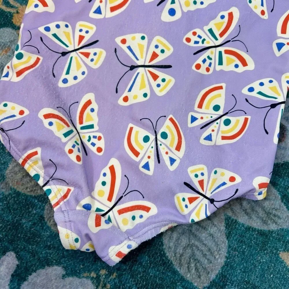 Tea Collection One Piece Bathing Suit 4T Purple Butterfly Zip Long Sleeve Girls